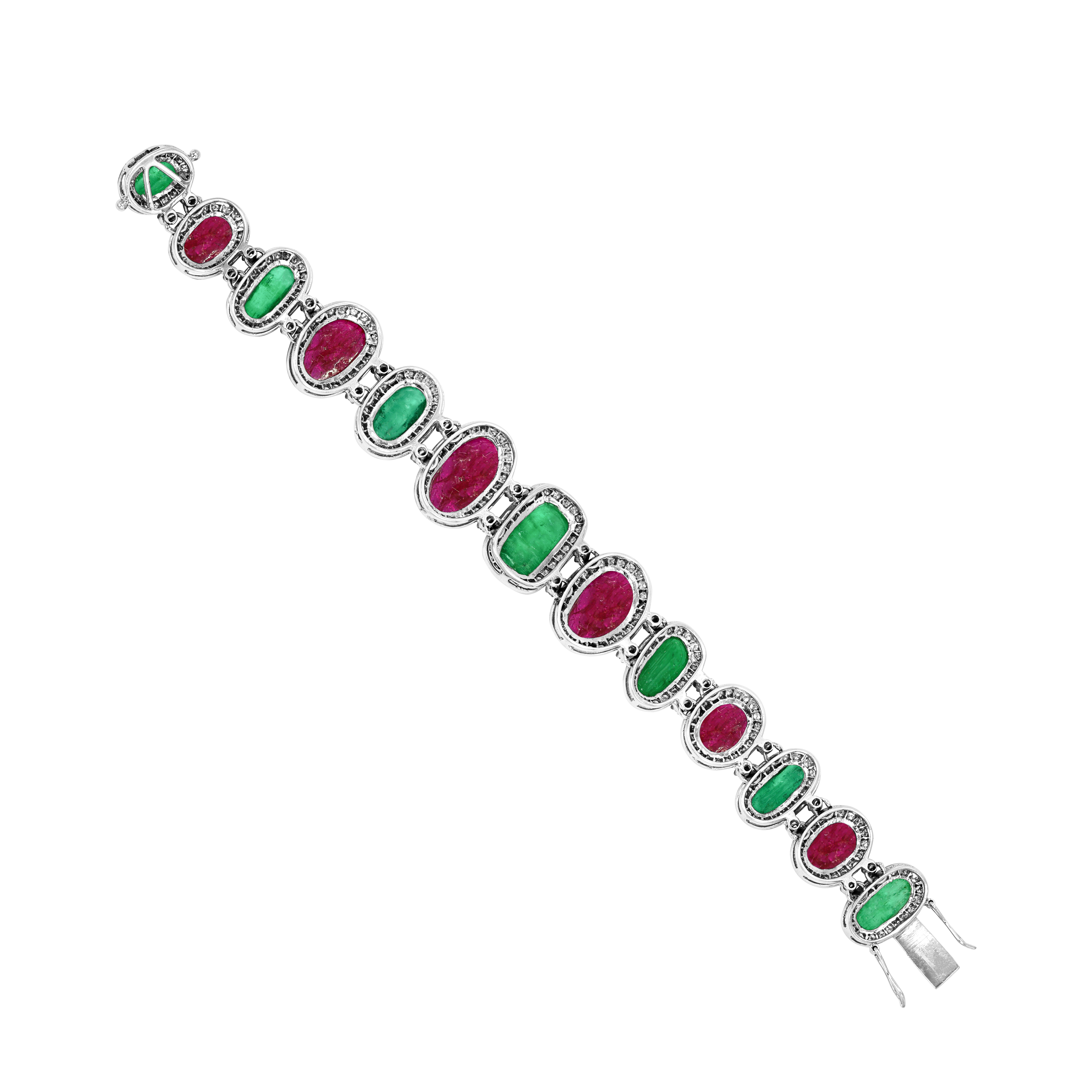 Alternating Pink and Green Bracelet with Diamond Halos